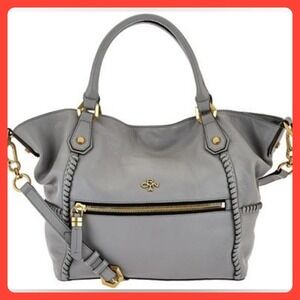OrYANY Designer Drew Pebble Leather Satchel Handbag Gray Stunning Woven Detail!
